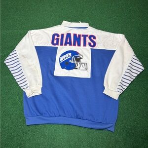 Vintage 80s New York Giants Collared Sweatshirt, Unique Football Crewneck (XL)